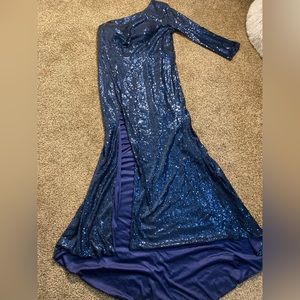 Blue Sequin dress with leg slit
